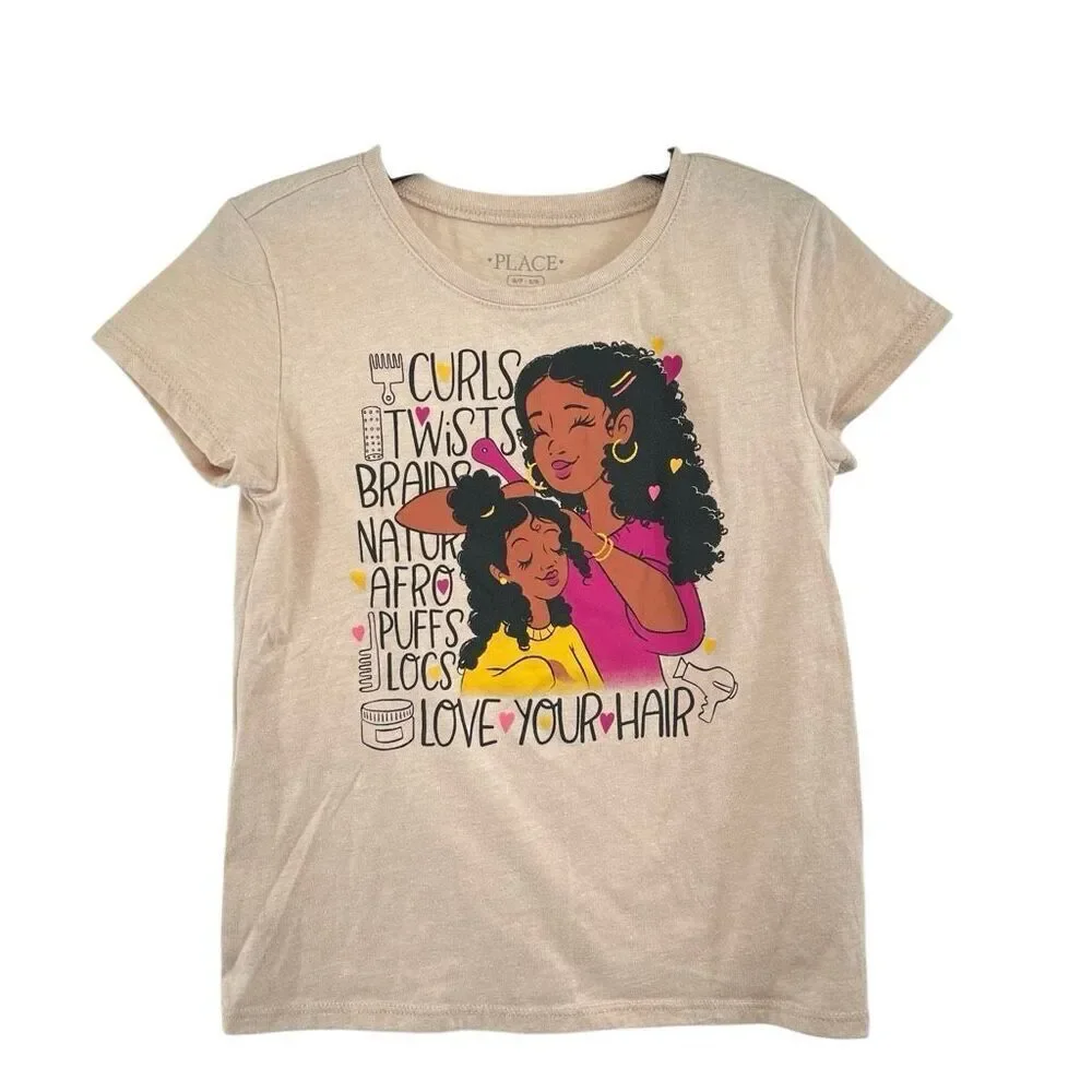 The Children’s Place Girls Love Your Hair Graphic Tee Natural Hair Shirt S 5-6